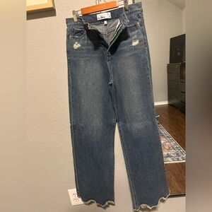 Sam Edelman Womens High Rise Distressed Wide Leg Blue Jeans Size 26 Raw Hem